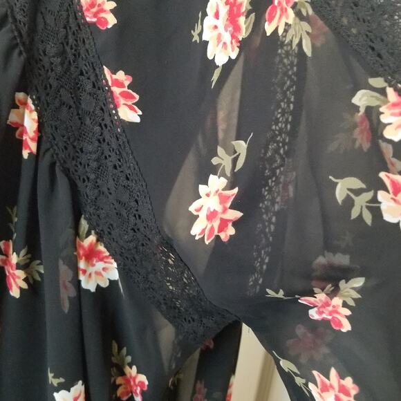 Express Women's Black Floral Sheer Kimono Cardigan Open Front 3/4 Sleeve Size L - Picture 7 of 9